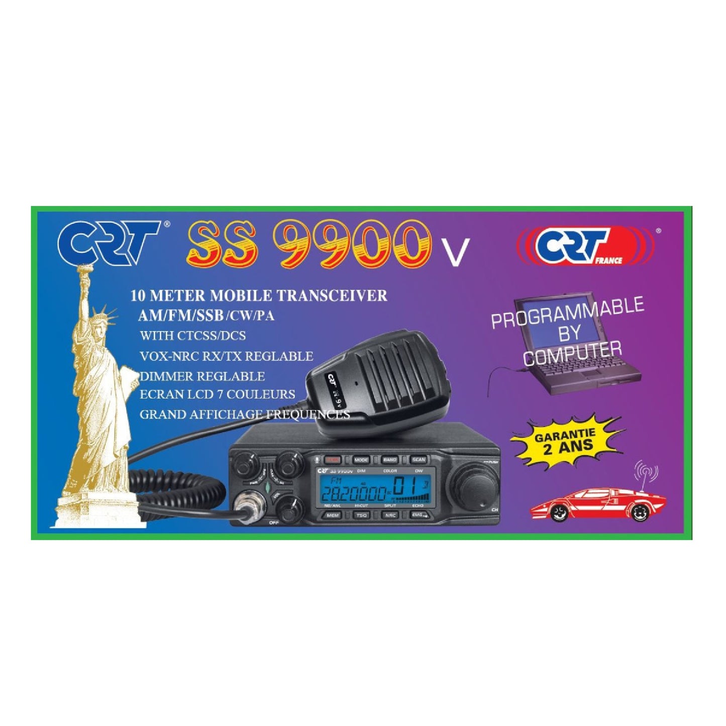 Statie radioamatori CRT SS 9900V AM, FM, LSB, USB, CW 28-29.7Mhz, ASQ, DTMF, Roger Beep, 12V, CTCSS, DCS, programabila AM: 80W, FM: 50W, SSB: 80W PEP