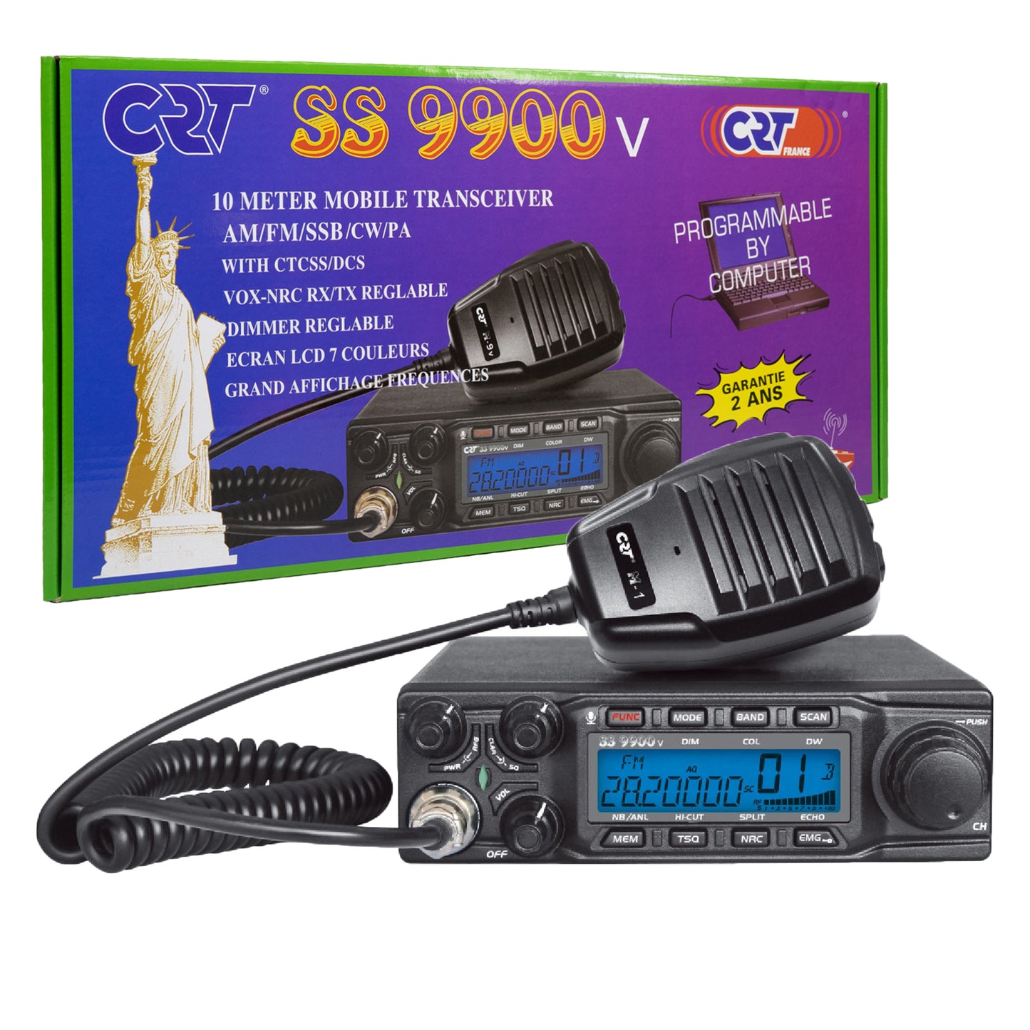 Statie radioamatori CRT SS 9900V AM, FM, LSB, USB, CW 28-29.7Mhz, ASQ, DTMF, Roger Beep, 12V, CTCSS, DCS, programabila AM: 80W, FM: 50W, SSB: 80W PEP
