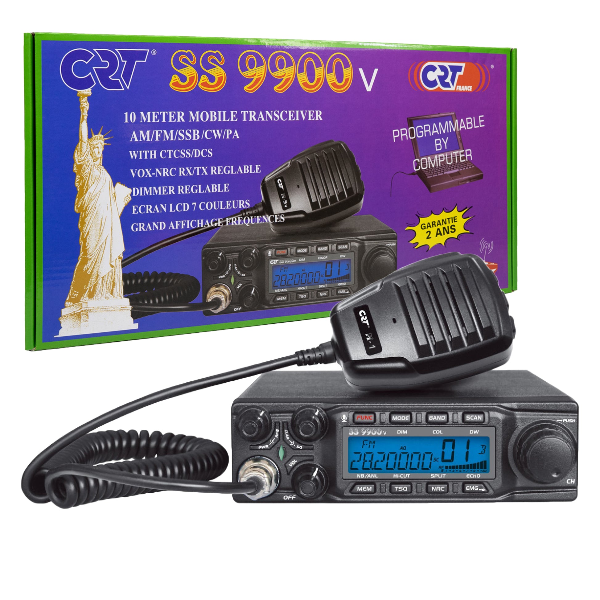Statie radioamatori CRT SS 9900V AM, FM, LSB, USB, CW 28-29.7Mhz, ASQ, DTMF, Roger Beep, 12V, CTCSS, DCS, programabila AM: 80W, FM: 50W, SSB: 80W PEP