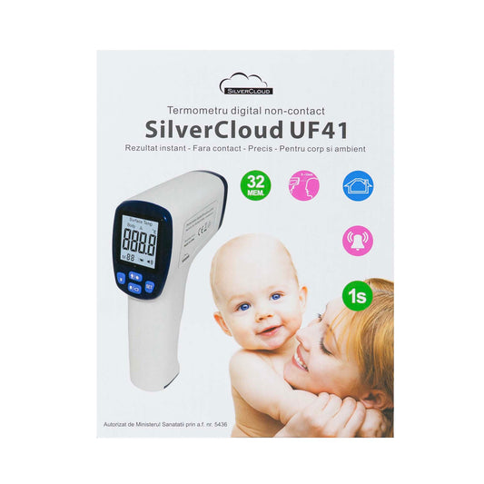 Termometru digital SilverCloud UF41 pentru corp si suprafete, tehnologie infrarosu, non-contact, atentionare vocala