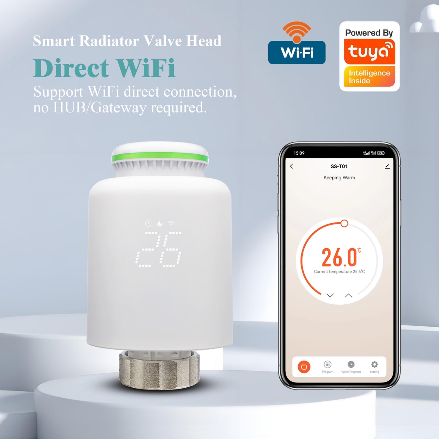 Cap termostatic inteligent PNI CT24 pentru calorifer, aplicatie de mobil Tuya Smart