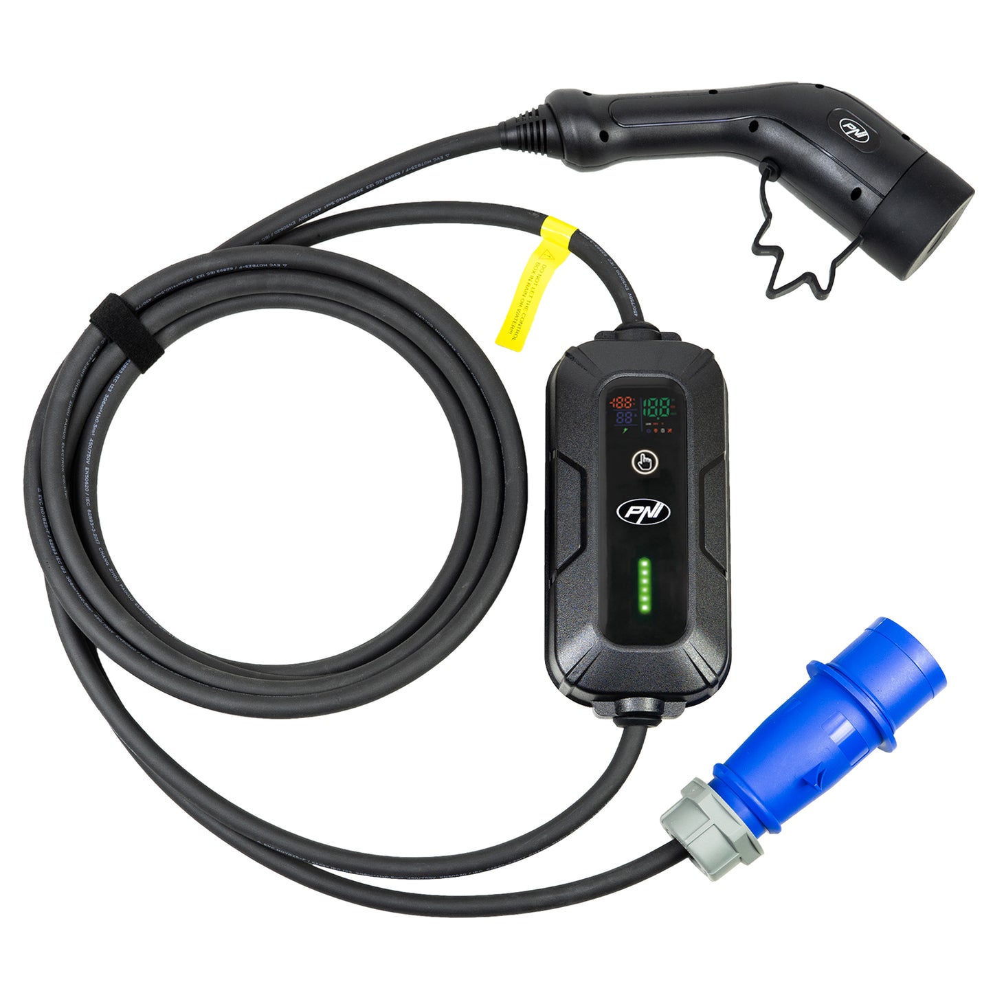 Incarcator portabil PNI KW7 32A, 7.4KW, pentru masini electrice, 230V, monofazat, cablu Type 2 cu conector 5 pini, cu temporizare, IP66