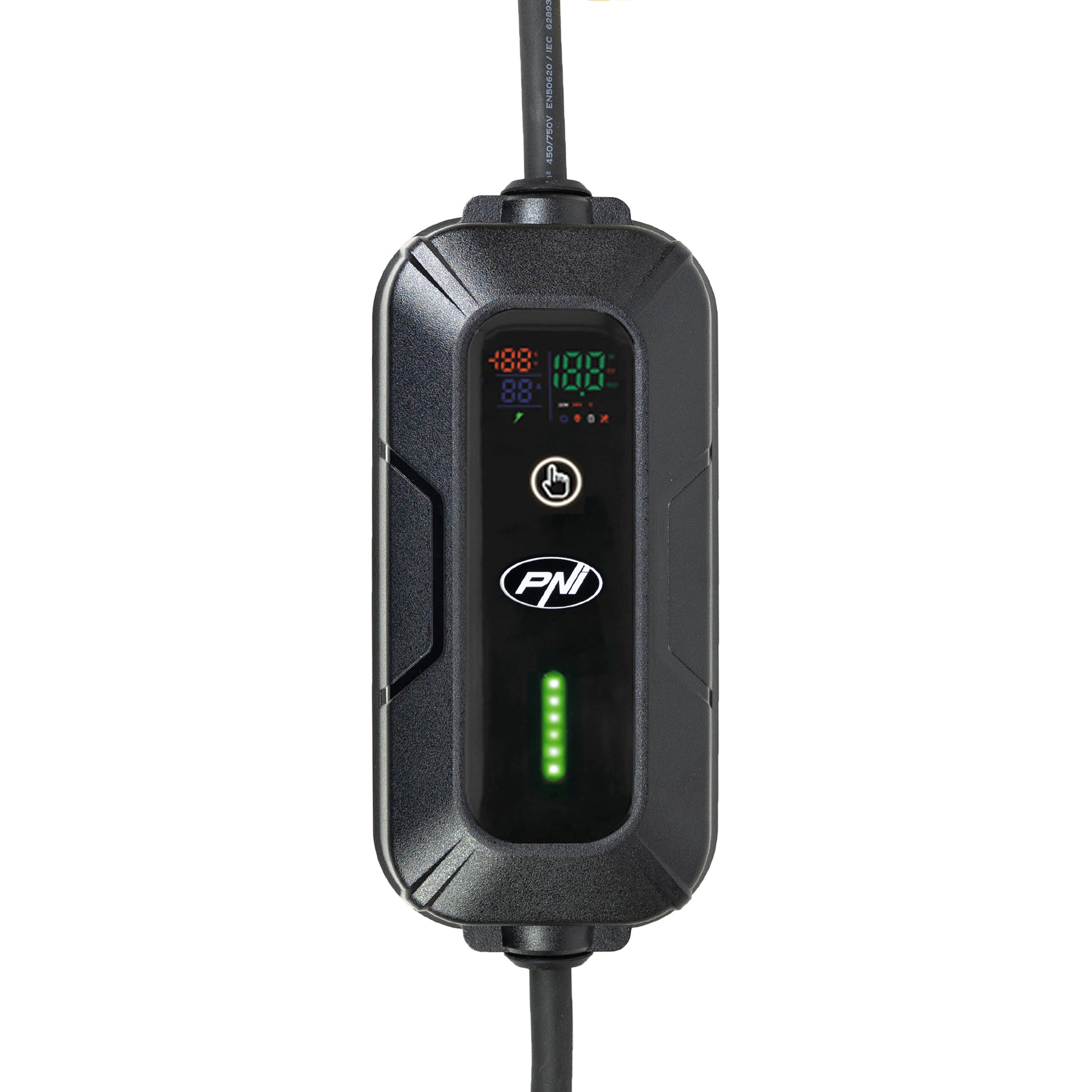 Incarcator portabil PNI KW7 32A, 7.4KW, pentru masini electrice, 230V, monofazat, cablu Type 2 cu conector 5 pini, cu temporizare, IP66