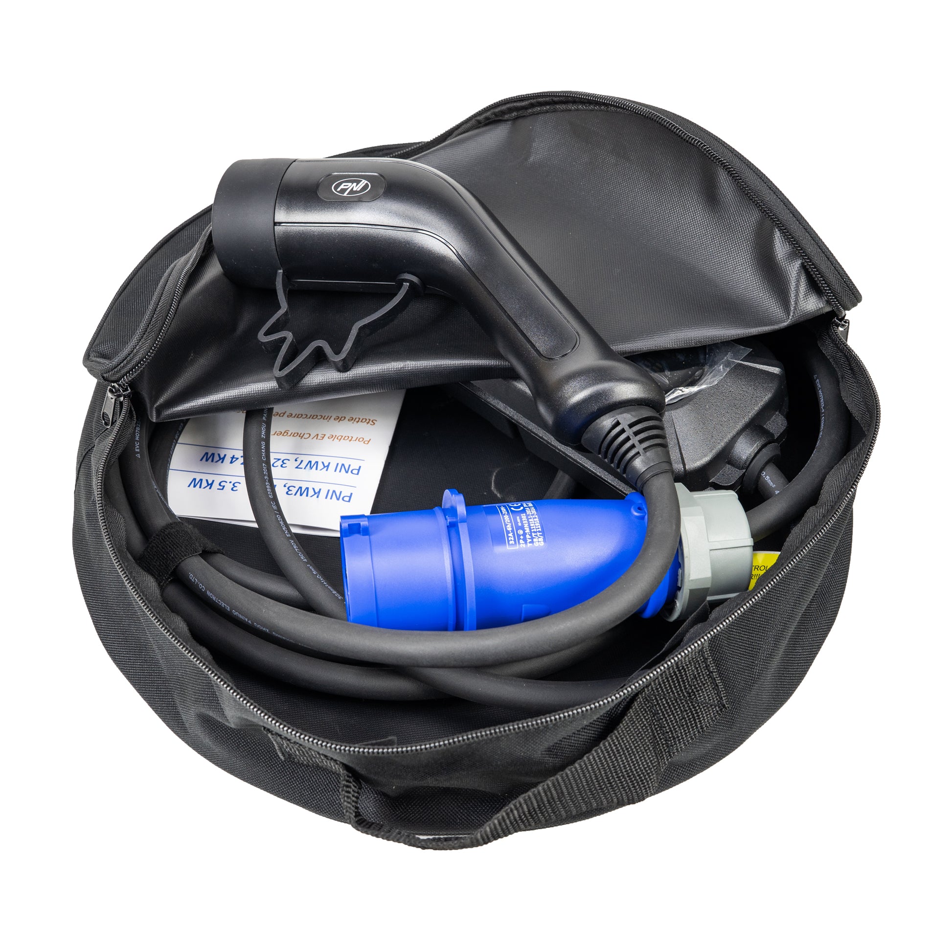 Incarcator portabil PNI KW7 32A, 7.4KW, pentru masini electrice, 230V, monofazat, cablu Type 2 cu conector 5 pini, cu temporizare, IP66
