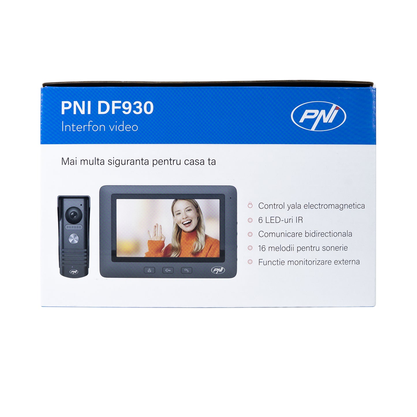 Interfon video PNI DF930 cu 1 monitor, ecran LCD 7 inch, 800x480, iesire yala electromagnetica, negru