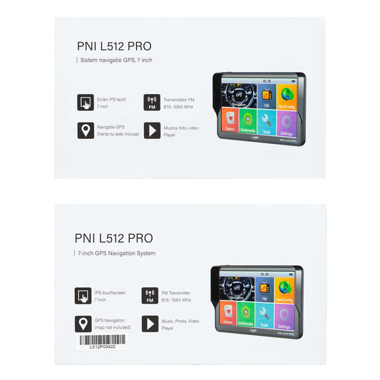 Sistem de navigatie GPS PNI L512 PRO cu parasolar, 7 inch, 800 MHz, 512MB DDR, 16GB memorie interna, FM transmitter