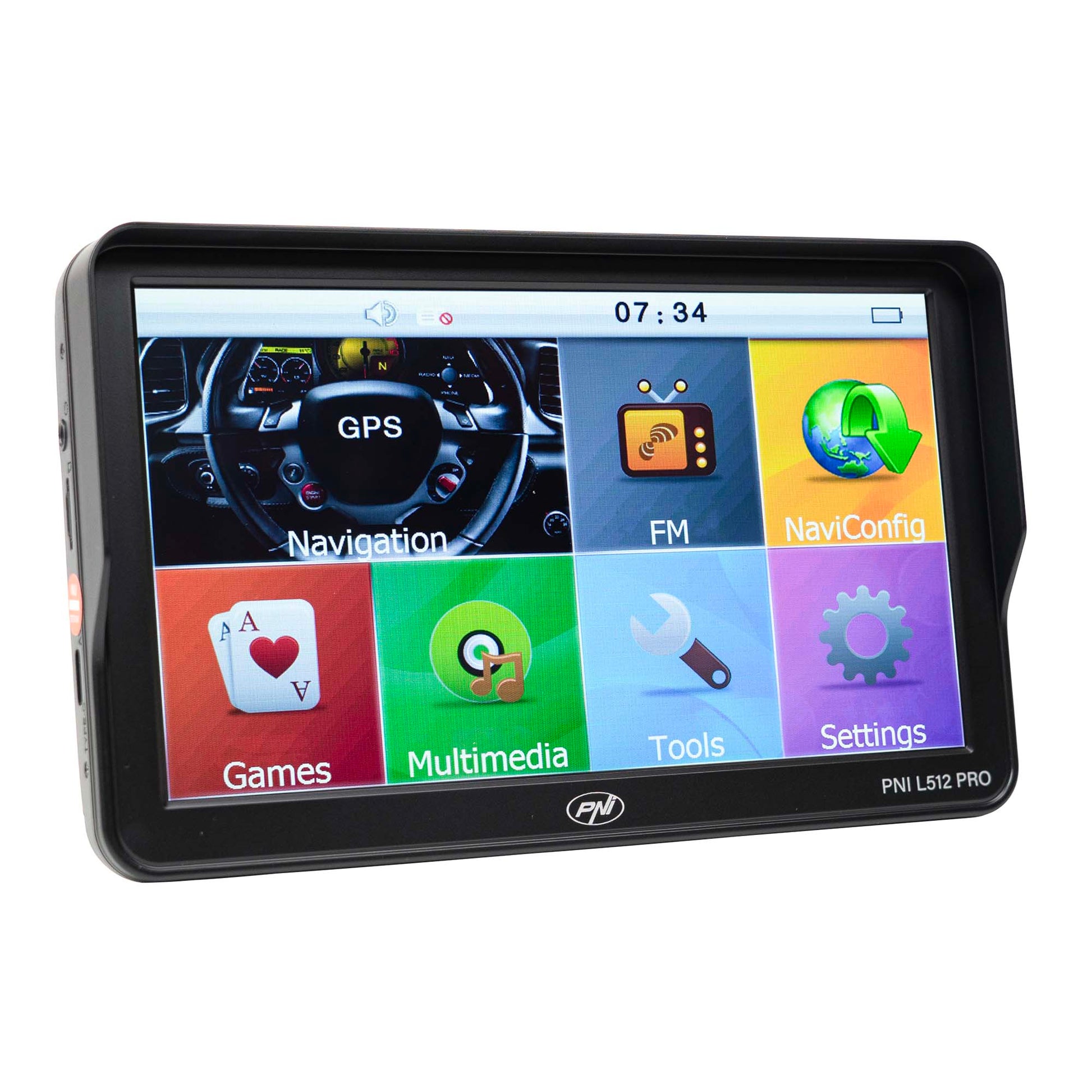 Sistem de navigatie GPS PNI L512 PRO cu parasolar, 7 inch, 800 MHz, 512MB DDR, 16GB memorie interna, FM transmitter