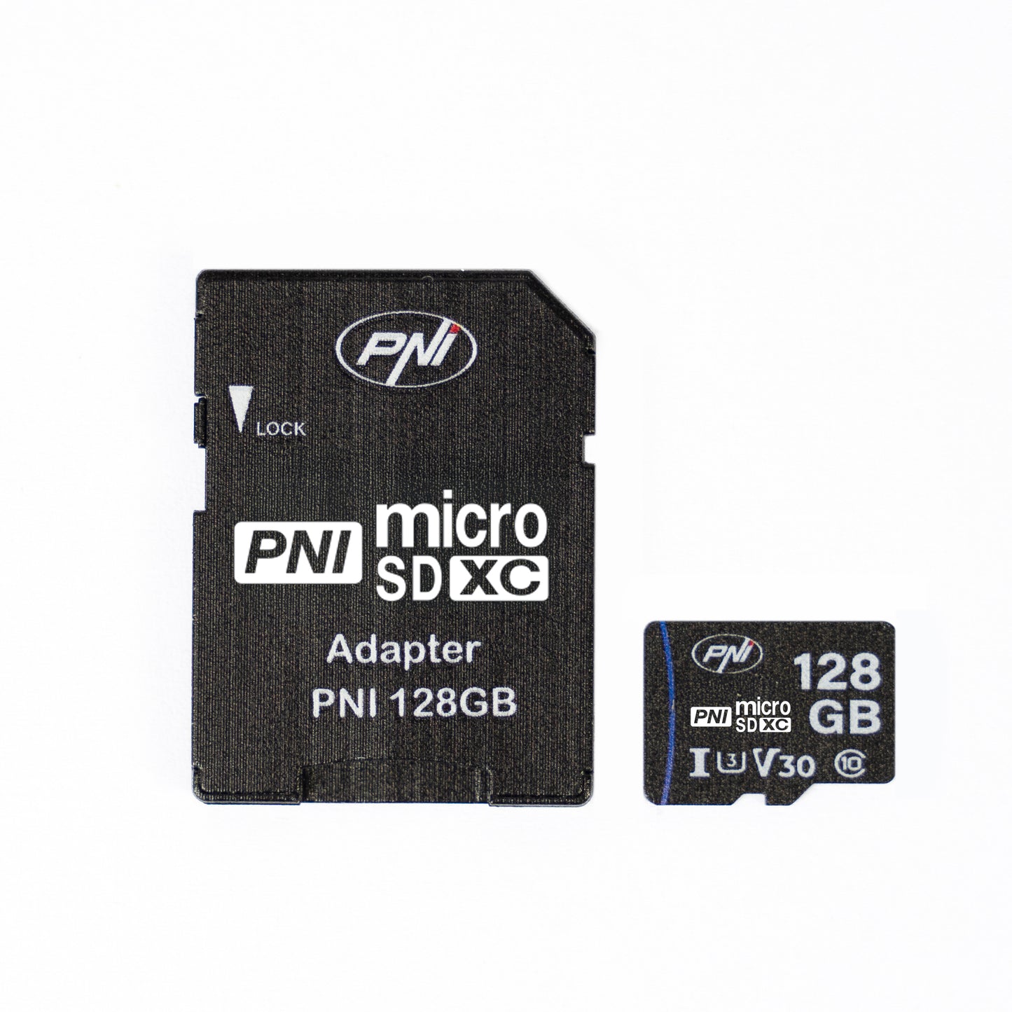 Card de memorie MicroSD PNI 128GB cu adaptor SD, Clasa 10, 80 Mb/s, V30