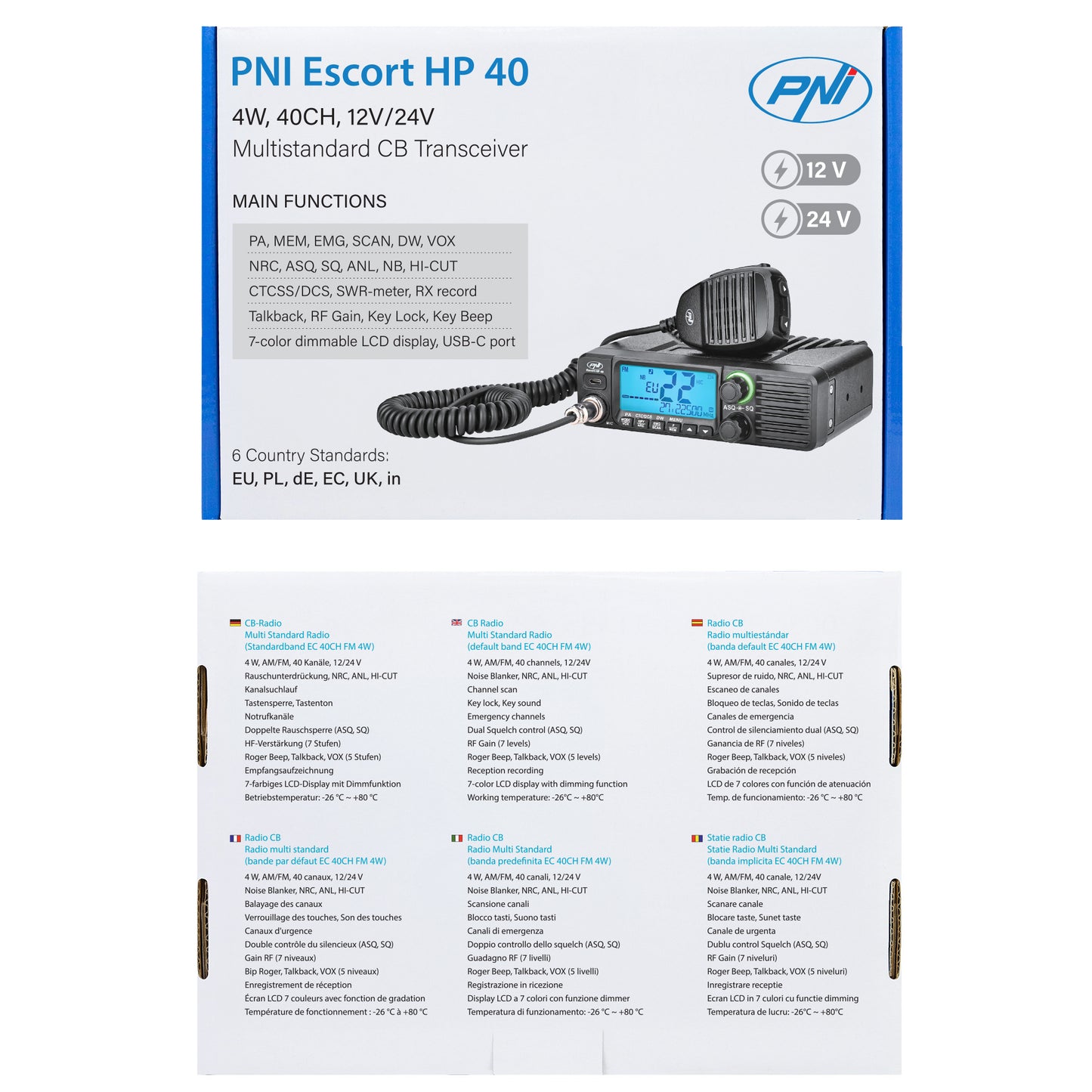Statie radio CB PNI Escort HP 40 multistandard, 4W, AM, FM, 12-24V, ASQ, RF Gain