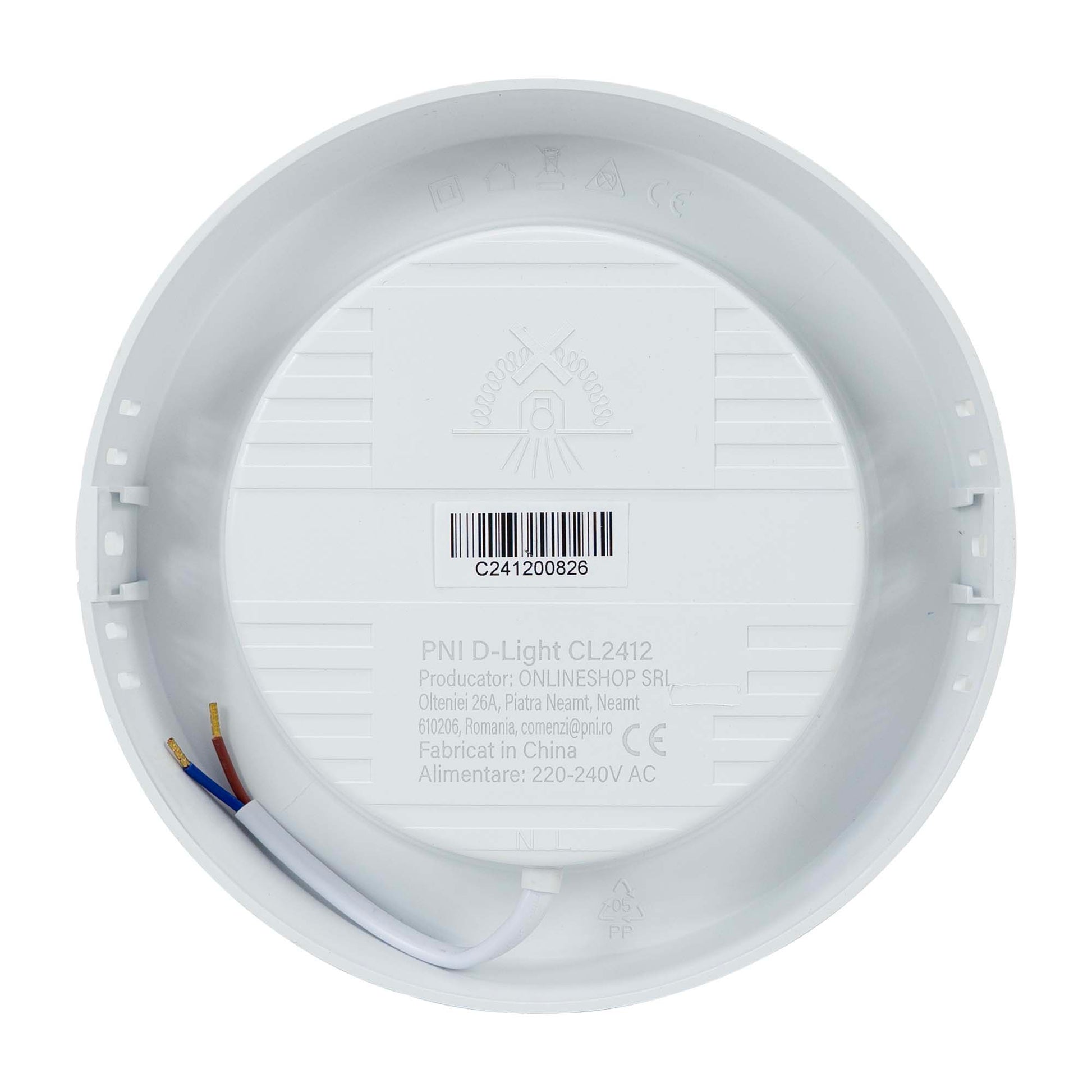 Plafoniera LED PNI D-Light CL2412 12W, rotunda 16.7 cm, 6400K, alimentare 230V, 1320 lm, alb rece