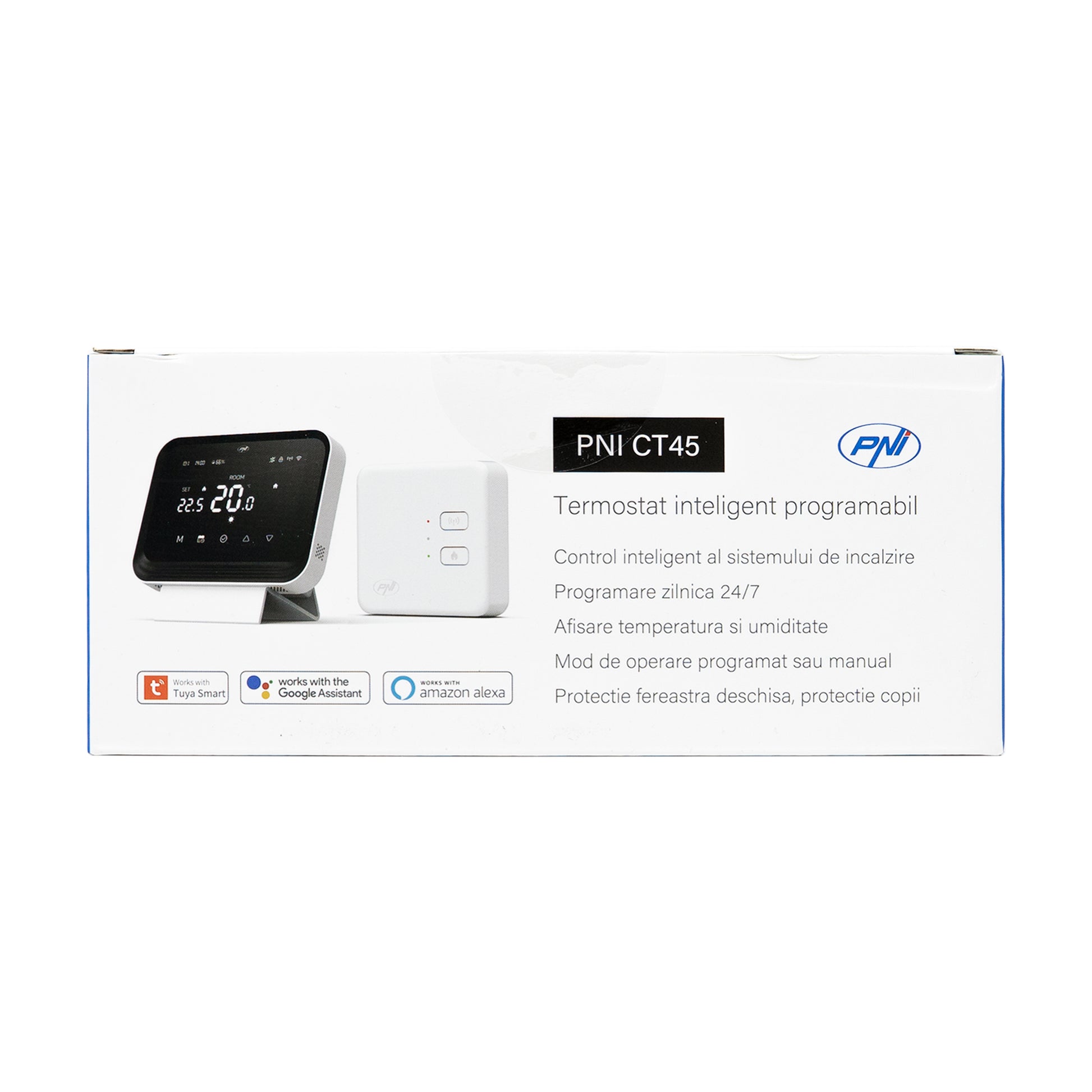 Termostat inteligent PNI CT45 fara fir, cu WiFi, control prin Internet, pentru centrale termice, APP TuyaSmart