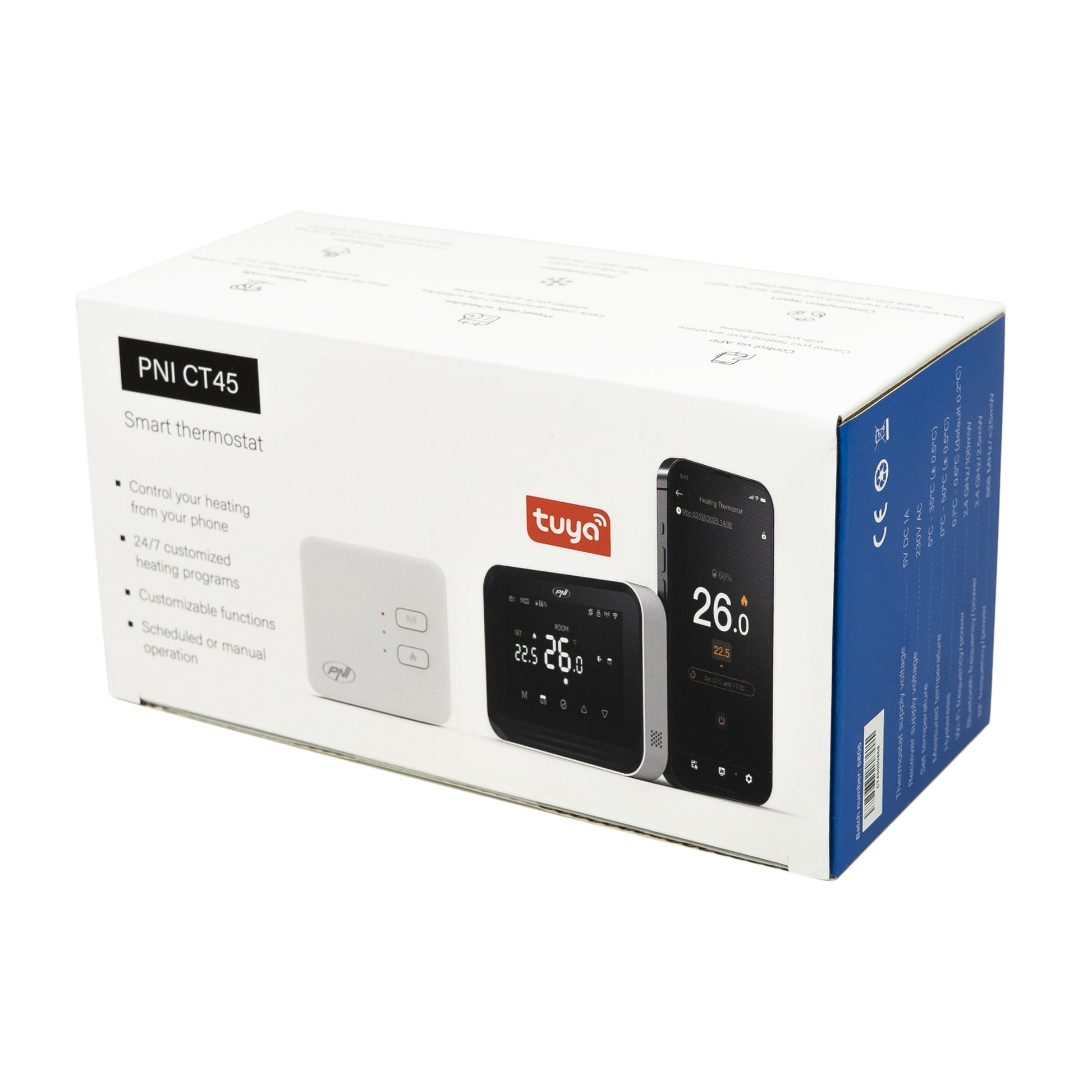 Termostat inteligent PNI CT45 fara fir, cu WiFi, control prin Internet, pentru centrale termice, APP TuyaSmart