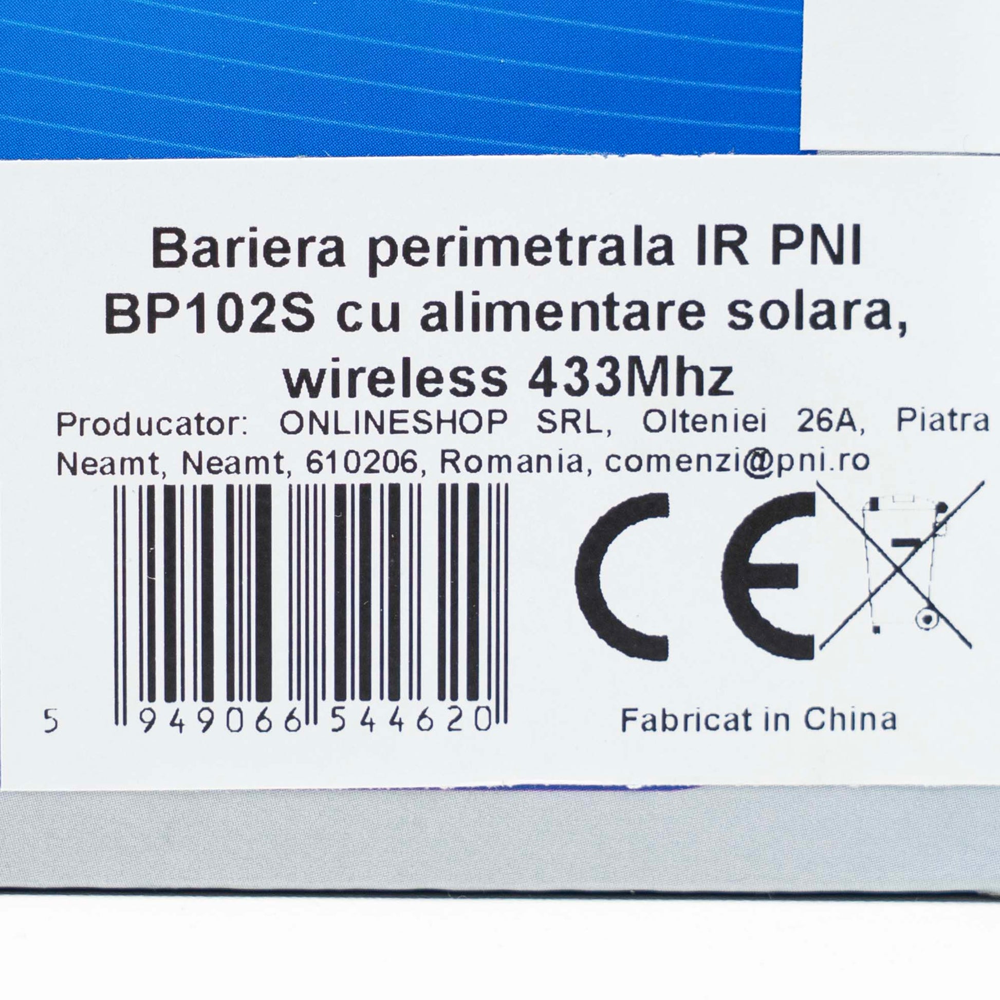 Bariera perimetrala IR PNI BP102S cu alimentare solara, cu 2 fascicule, distanta detectie 100 m, wireless 433Mhz